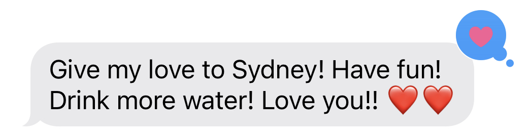 screenshot of mom's text to me