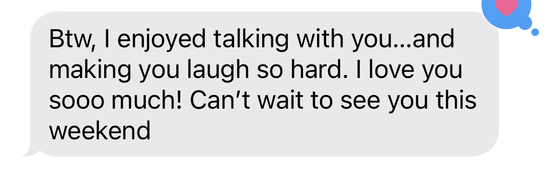 screenshot of mom's text to me