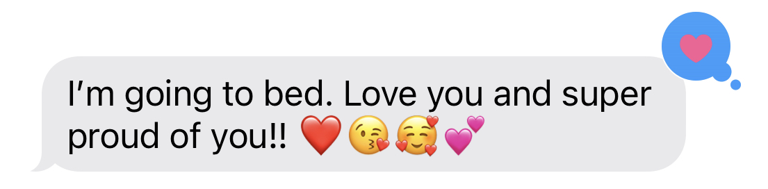 screenshot of mom's text to me