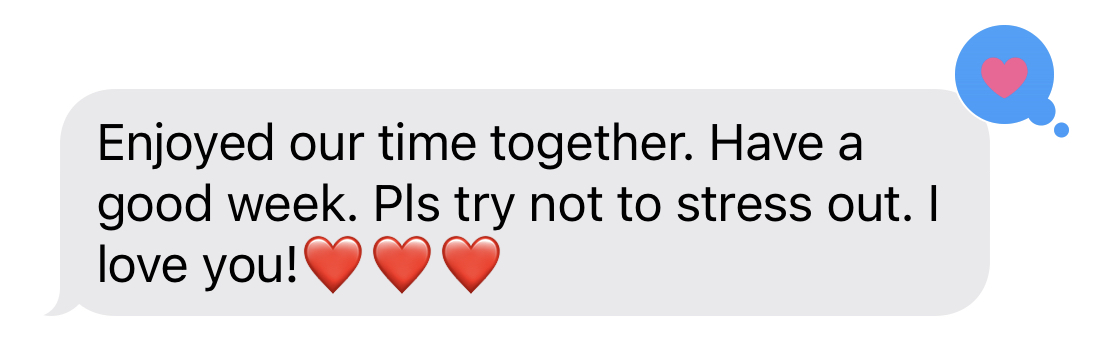 screenshot of mom's text to me