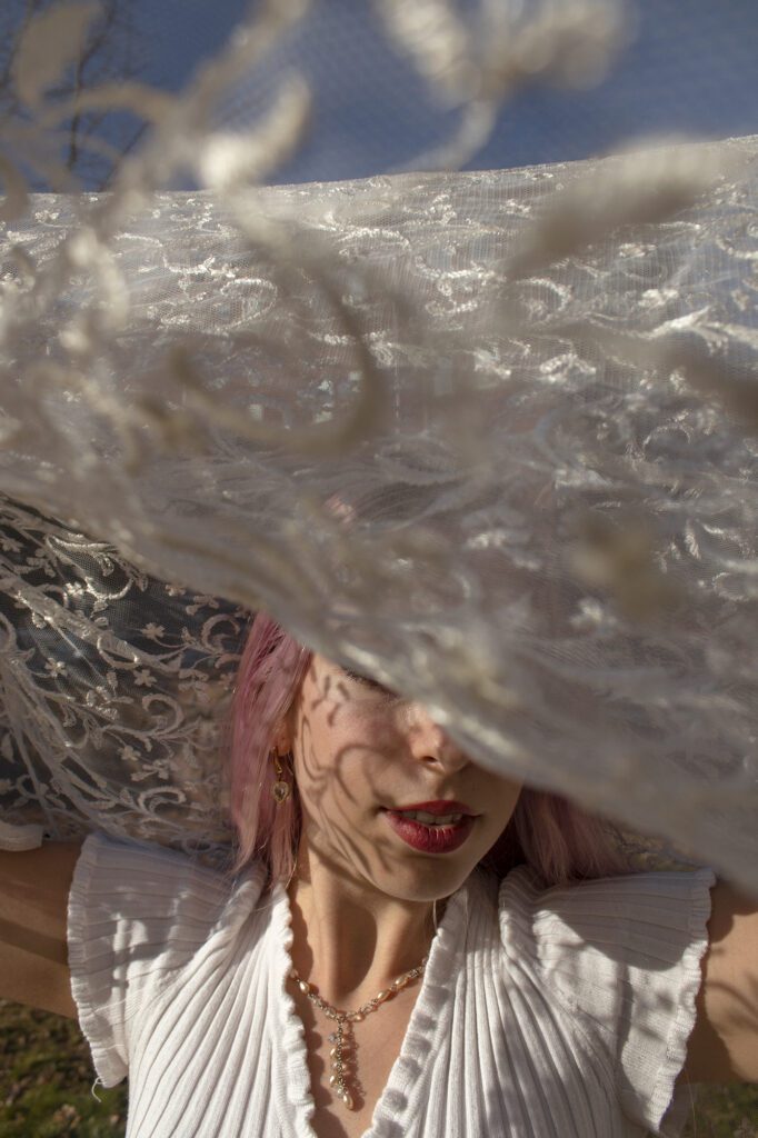 Natalie holding lace